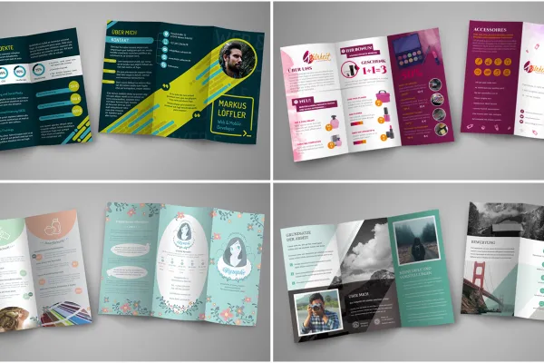 Muster für Flyer & Folder in unterschiedlichen Stilen gestalten: Die Muster stehen für die Bearbeitung in InDesign und für CorelDRAW zur Verfügung