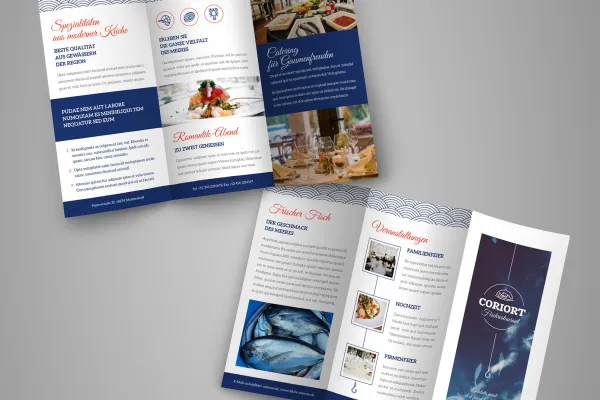 Flyer-Vorlage für ein (Fisch-) Restaurant: Vielfalt für dein Design-Repertoire und eine Beschleunigung für deinen Workflow.