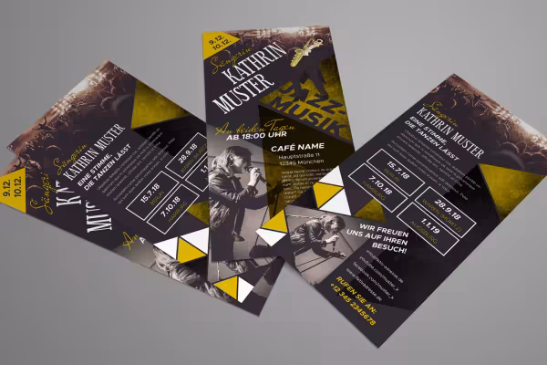 Flyerdesign for kunngjøring av konserter og for turnéinformasjon
