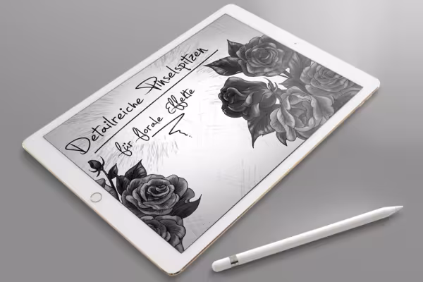 Brush tip for illustration with roses - shown using an example in the Sketch look. The floral Flower Brushes can be used in many different ways.