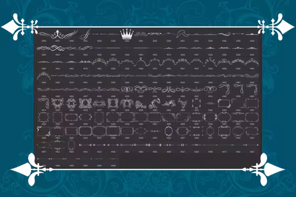 Create picture frames and draw ornaments with brush tips - contents of the brush package.