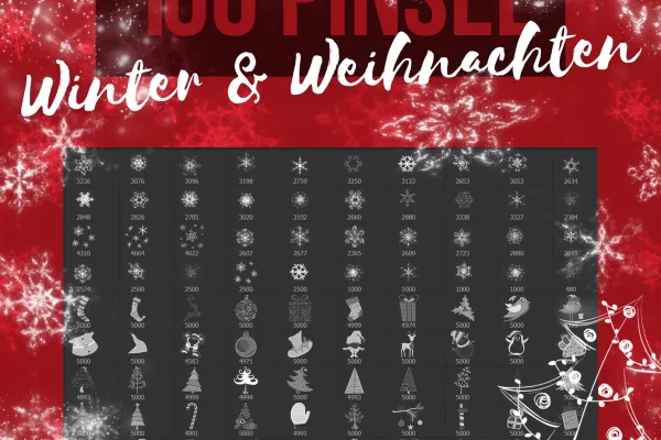 100 Pinselspitzen mit winterlichen, weihnachtlichen Motiven