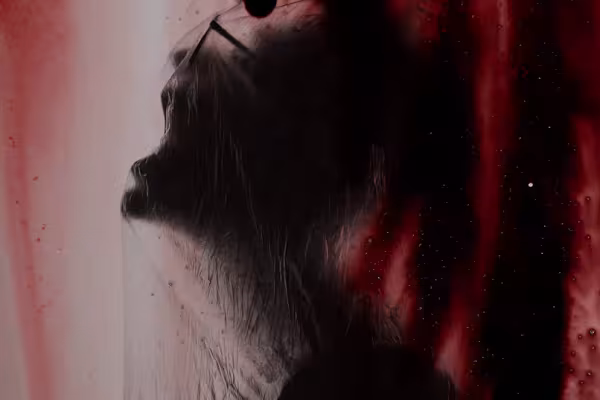 Horror scene in which an image with a blood texture has been incorporated.