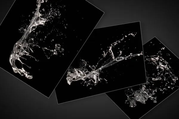 Water drop images and water splashes for use in compositing.