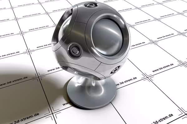 Silver-Shader för användning i Cinema 4D, visad på ett exemplariskt 3D-objekt.