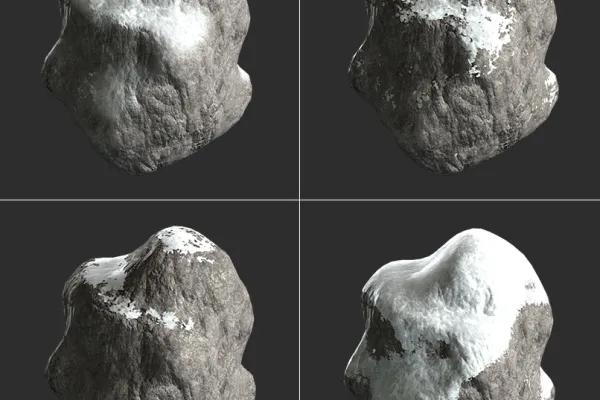 Prozedurale Texturen für Cinema 4D mit Schnee auf Gestein zur Visualisierung schneebedeckter Berge und Gebirge.