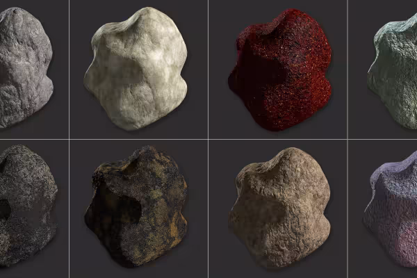 Foto gerçekçi manzaralar oluşturmak için taş ve kaya yüzeylerini içeren C4D dokuları.