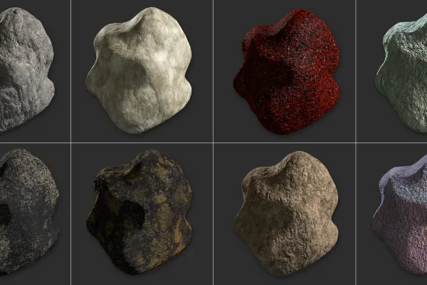 C4D-Texturen mit Stein- und Felsoberflächen zur Erstellung fotorealistischer Landschaften.