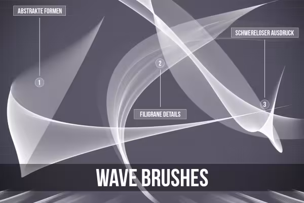 Exemples d'utilisation des pinceaux artistiques de style Wave. Des vagues douces et des formations de vagues pour vos créations artistiques.