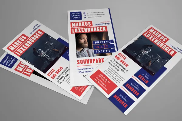 Flyer-suunnittelu esiintymisten ja kiertuepäivien ilmoittamiseen
