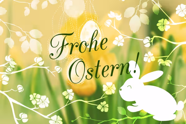 Exemple d'application des pinceaux de Pâques avec lapin et branches sur vos designs, mises en page et vœux de Pâques.