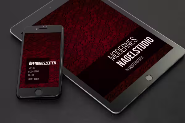 Tableta y smartphone muestran papel digital con fondo rojo