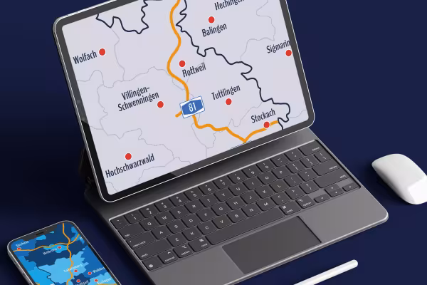 Baden-Württemberg haritası şehirler ve otoyollar ile