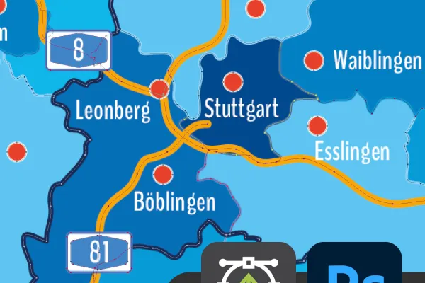 Landkarte von Baden-Württemberg zur Bearbeitung in Photoshop