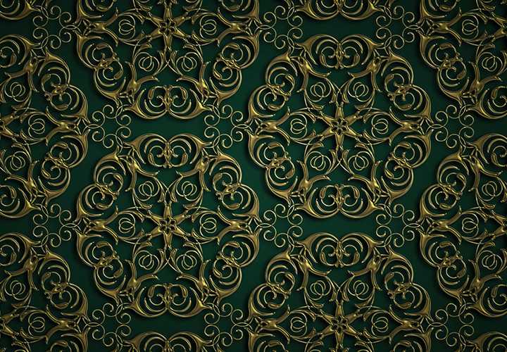 Goldene Ornamente auf grünem Hintergrund