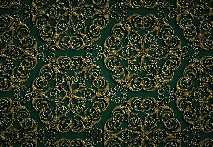 Goldene Ornamente auf grünem Hintergrund
