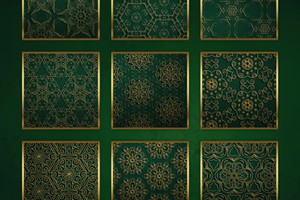 Examples of green backgrounds with golden ornaments