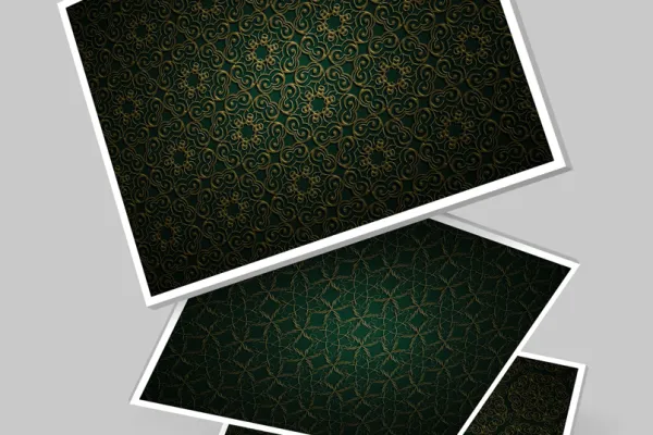 Gold-green background: three examples from the package