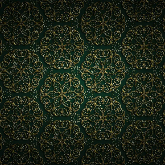 Golden ornaments on a green background