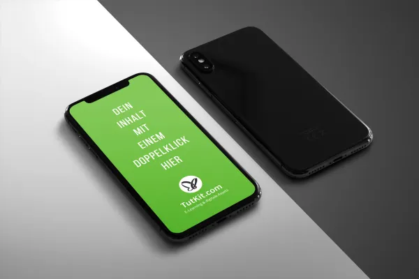 Mockup per smartphone, cellulare, iPhone X con parte anteriore e posteriore.