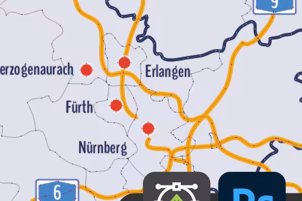 The maps of Bavaria also offer you the finest vector quality in Photoshop.