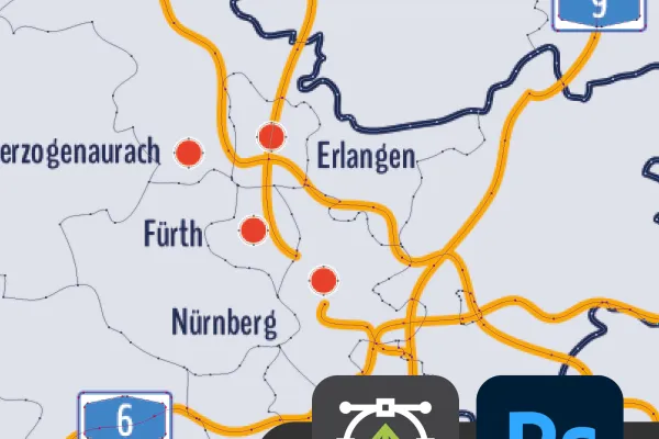 Auch in Photoshop bieten dir die Landkarten von Bayern feinste Vektorqualität.