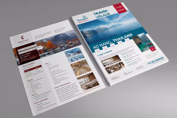 Flyer templates in A4 format for designing a display for window advertising in travel agencies
