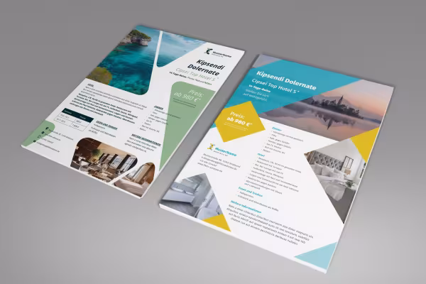 Flyer templates in A4 format for designing a display for window advertising in travel agencies