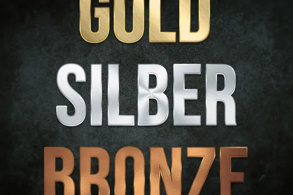 Metall-Texturen in Gold, Silber und Bronze, angewandt für Texteffekte