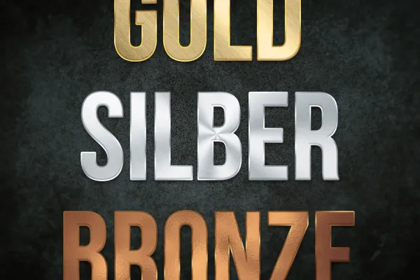 Metal textures in gold, silver and bronze, used for text effects