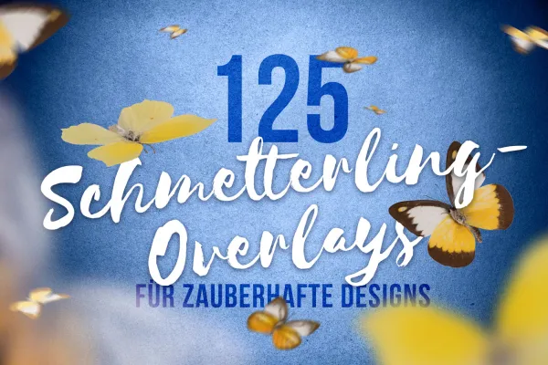 Schriftzug mit Bildern von Schmetterlingen, eingearbeitet als Overlays