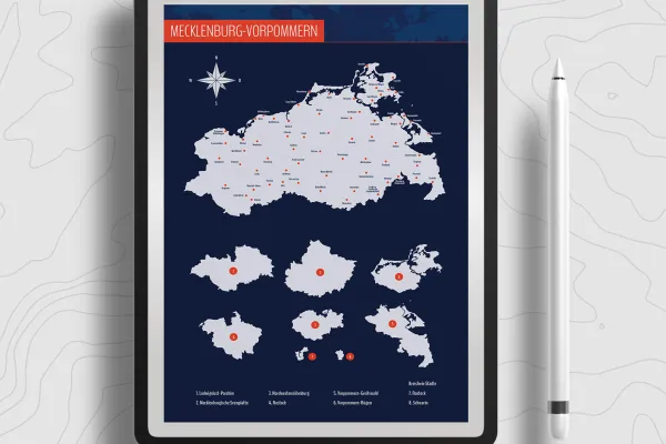 Landkarte von Mecklenburg-Vorpommern mit Landkreisen, kreisfreien Städten