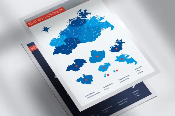 Landkarte von Mecklenburg-Vorpommern mit Landkreisen, kreisfreien Städten