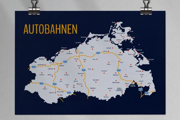 Landkarte von Mecklenburg-Vorpommern mit Landkreisen, kreisfreien Städten