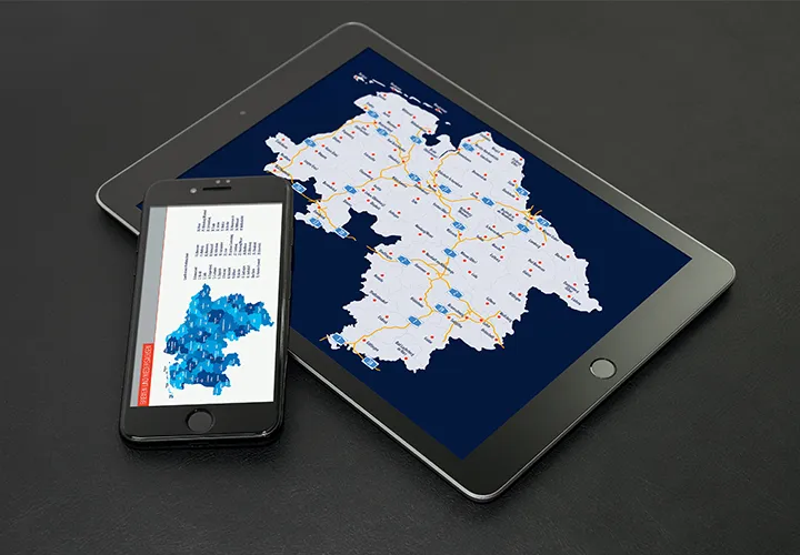 Mapa Dolního Saska a Bře­mena s okresy.