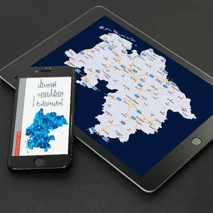 Mapa Dolnej Saksonii i Bremy z powiatami.