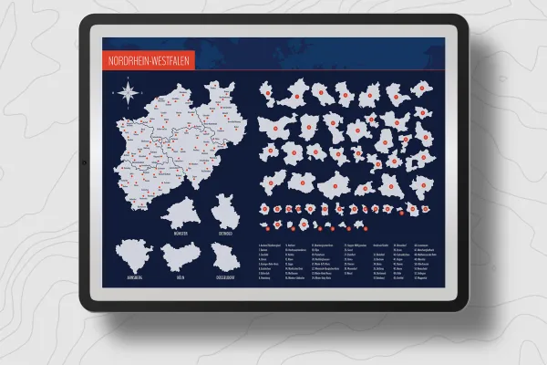 Landkarte Nordrhein-Westfalen mit Landkreisen und Städten