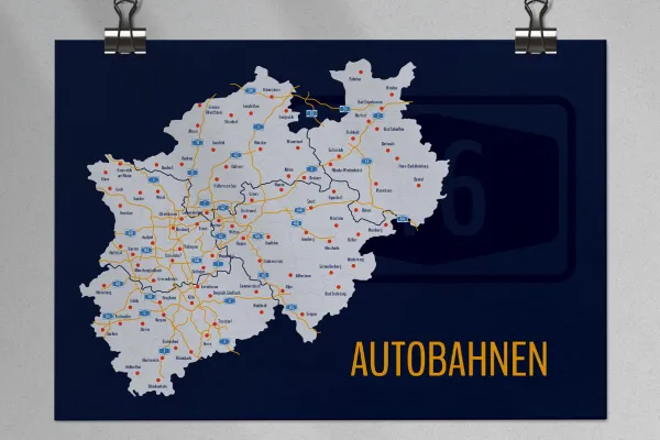 Landkarte Nordrhein-Westfalen mit Landkreisen und Städten