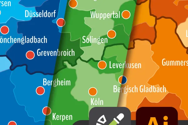 Landkarte Nordrhein-Westfalen mit Landkreisen und Städten