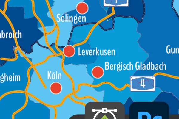 Landkarte Nordrhein-Westfalen mit Landkreisen und Städten