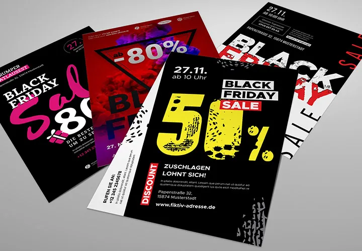 Projekty w stylu Black Friday: plakaty i ulotki do reklamy.