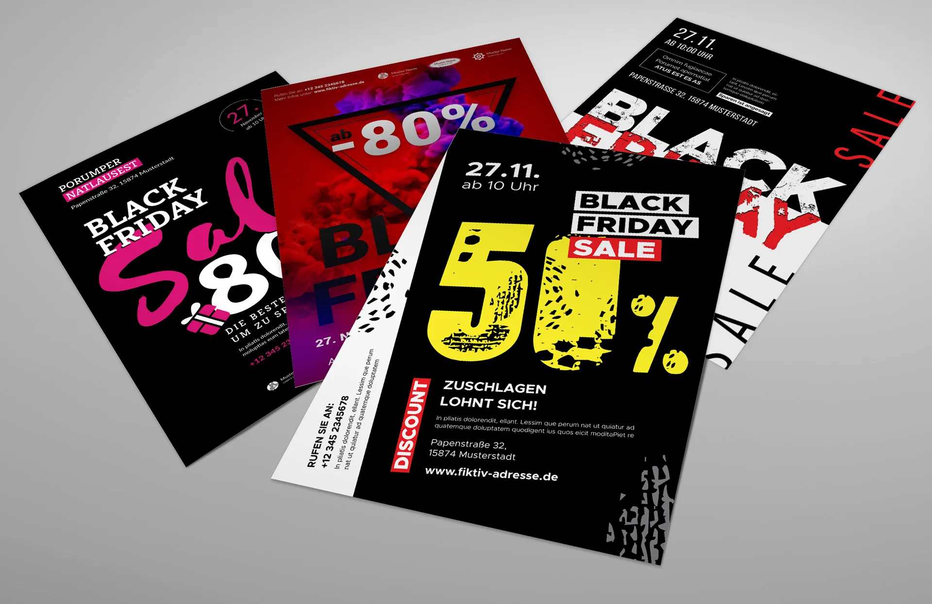 Vorlagen im Black Friday-Design: Plakate und Flyer zur Werbung