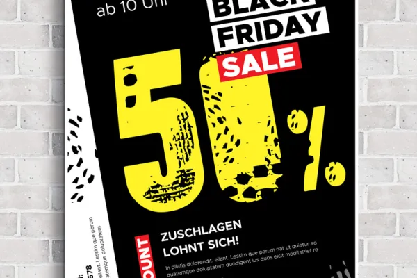 Vorlage im Black Friday-Design zur Gestaltung von Plakat und Flyer zur Werbung