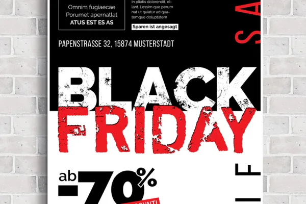 Vorlage im Black Friday-Design zur Gestaltung von Plakat und Flyer zur Werbung