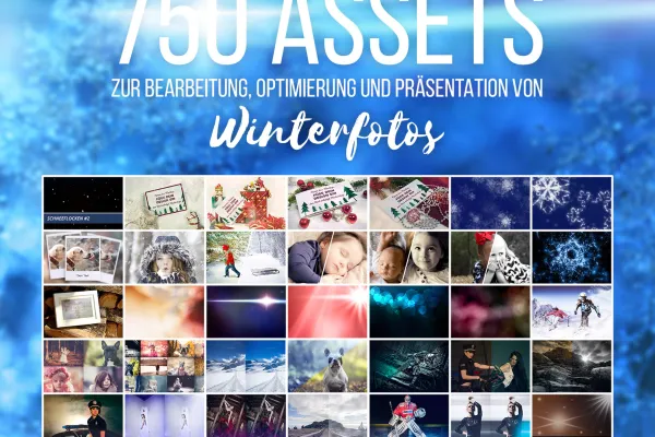Beispiele aus dem Paket Winterfotografie: Presets, Overlays, Texturen, Aktionen – 750 Assets für coole Winter-Fotos