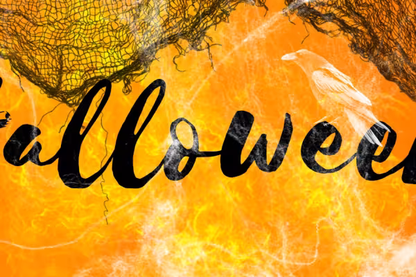 Lettering, superimposed by fire and flames, inserted with brushes