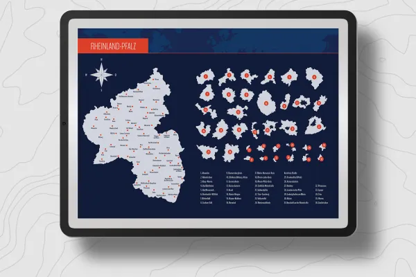 Landkarte Rheinland-Pfalz mit Landkreisen auf einem Tablet