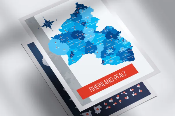 Rheinland-Pfalz'i maakaart koos maakondadega 2 disainis
