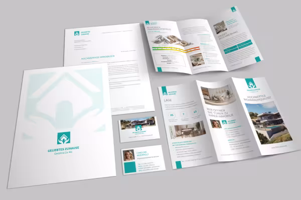 Corporate Design-skabeloner til ejendomsfirmaer og arkitektkontorer: brevpapir, flyer, visitkort