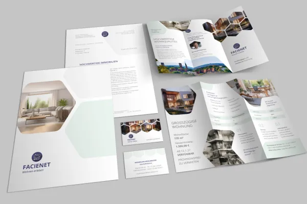 Corporate Design-Vorlagen für Immobilienfirmen und Architekturbüros: Briefpapier, Flyer, Visitenkarte